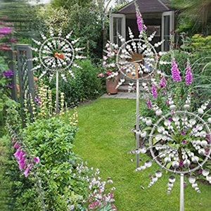 multiple Sherem Magical Metal Windmill in garden